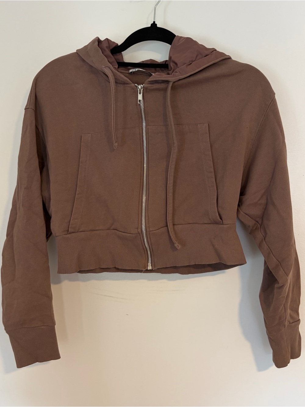 Zara Cropped Zip Hoodie in Warm Brown